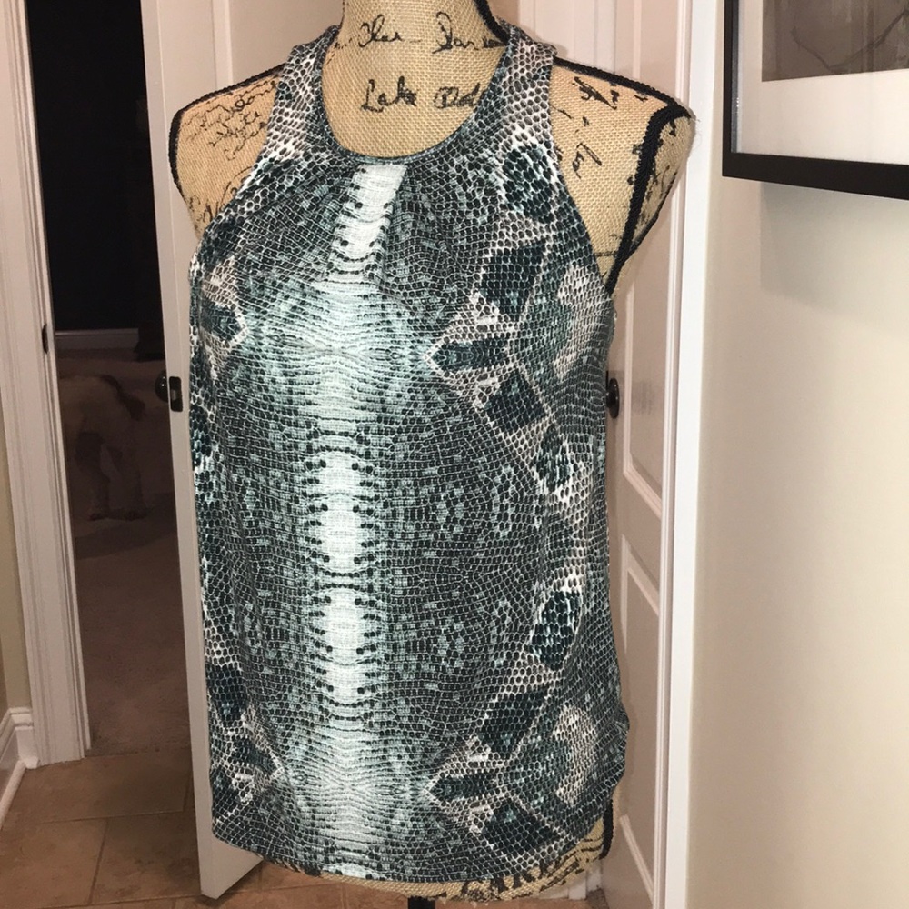 Green “snake” type print shirt by Tart. XS